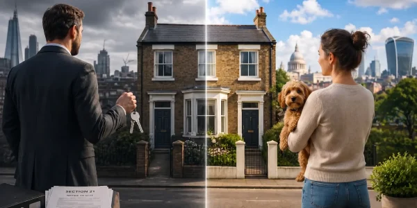 Comparison Before and After Renters’ Rights Act 2026 Changes - Woman Holding Her Pet Dog & Section 21 Changes